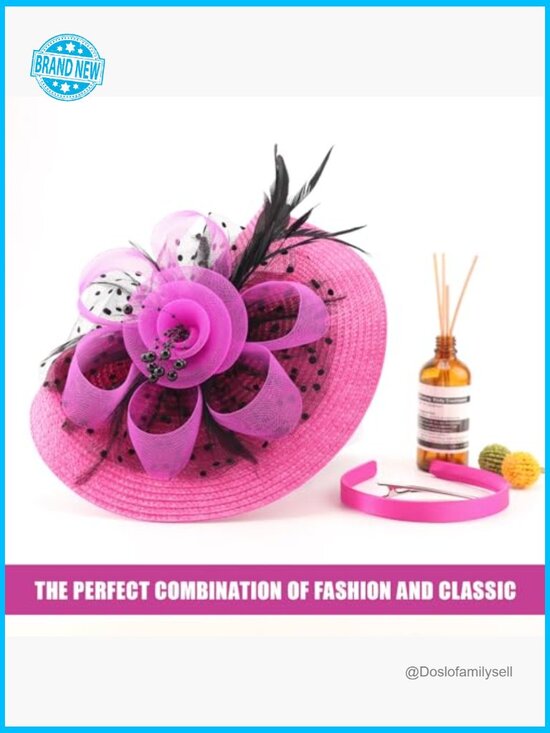 Vintage Fascinator Hat with Feathers and Net Veil Tea Party Derby Headpiece